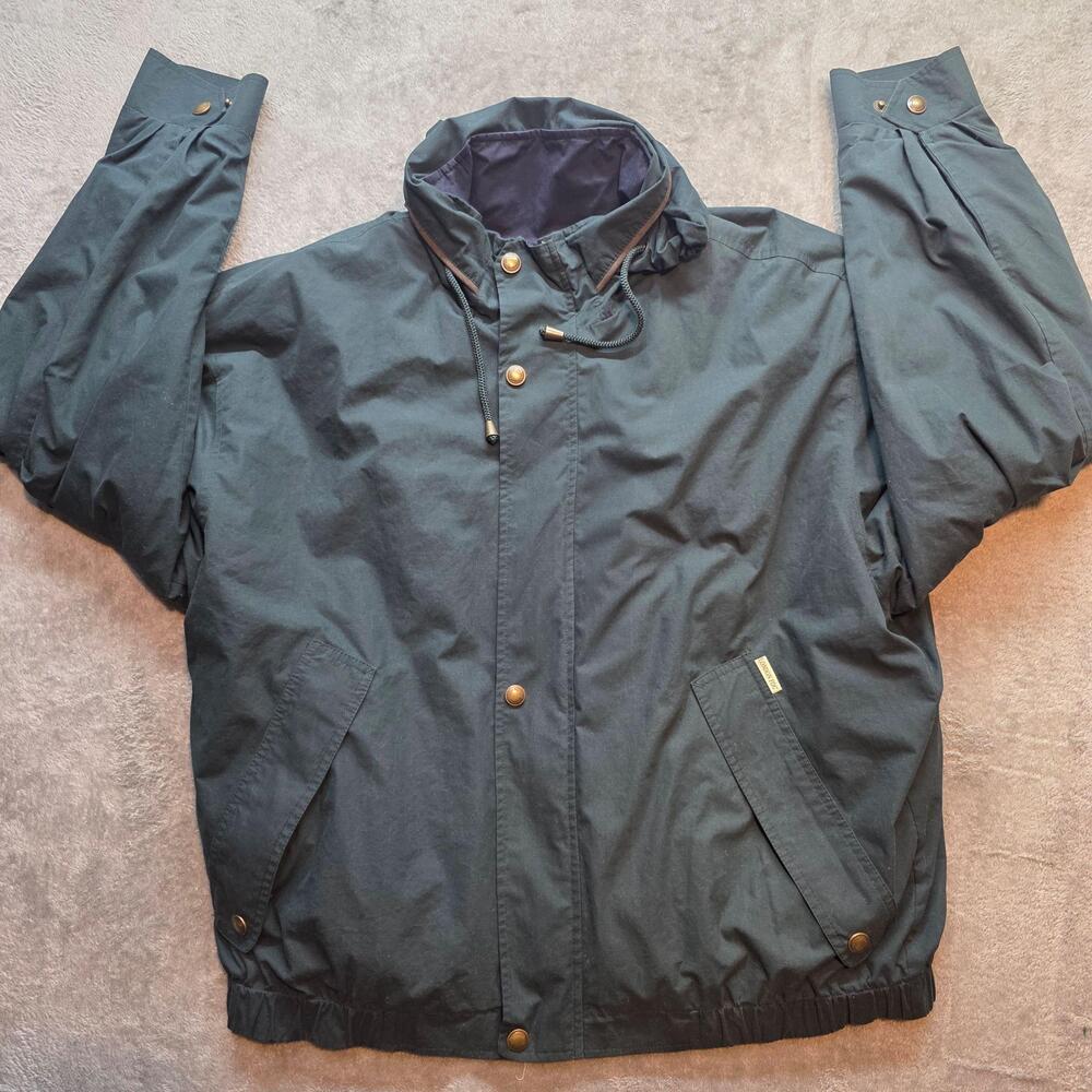 London Fog Windbreaker Jacket Mens LT Green Quilted Liner Hooded Big & Tall VTG